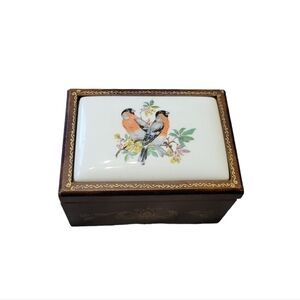Vintage Japanese handpainted music box Wooden and porcelain